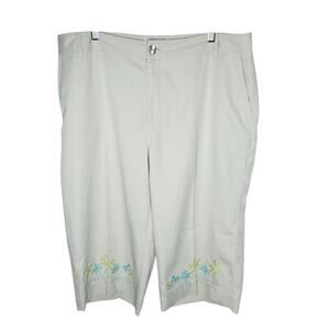 Coral Bay Golf Capri Pants 16 Plus Tan Embroidered Flat Front Casual